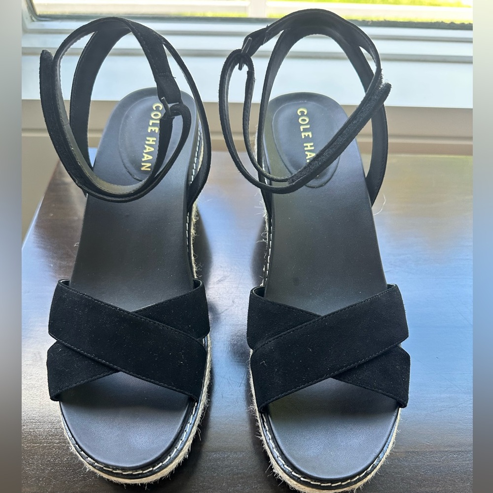 Cole Haan Women's Cloud ankle strap Espadrille wedge Black Sandals